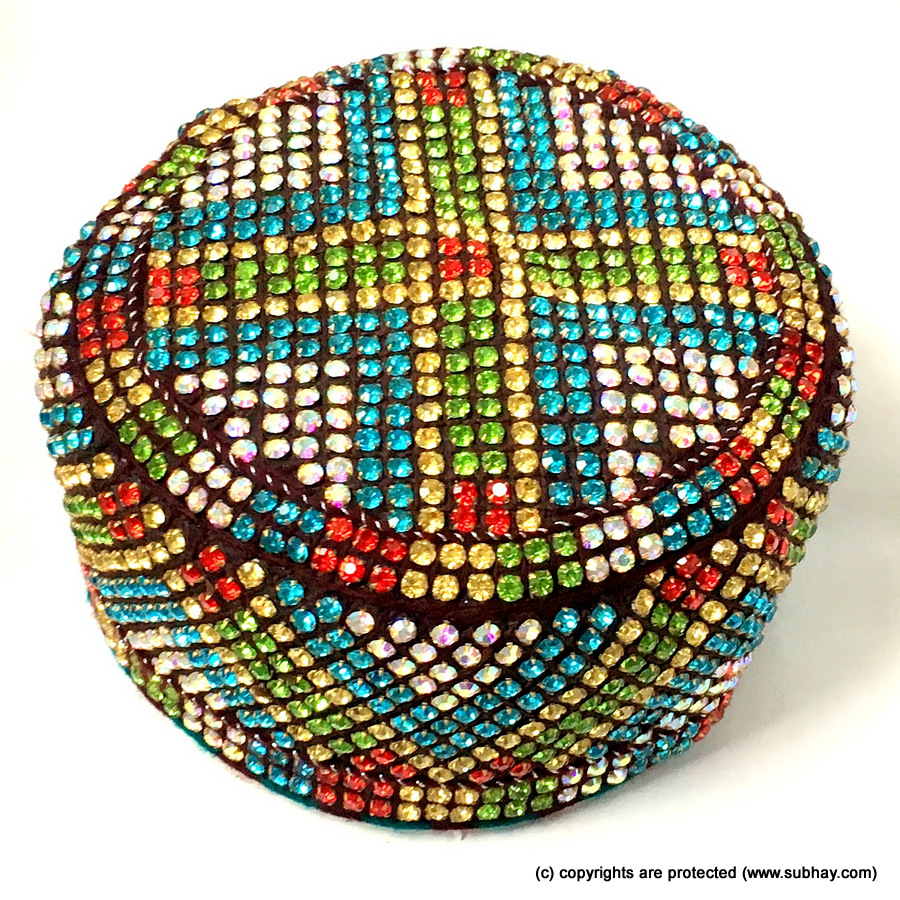 Multi Color Round Full Sindhi Nagina /  Zircon Cap or Topi MKC-829